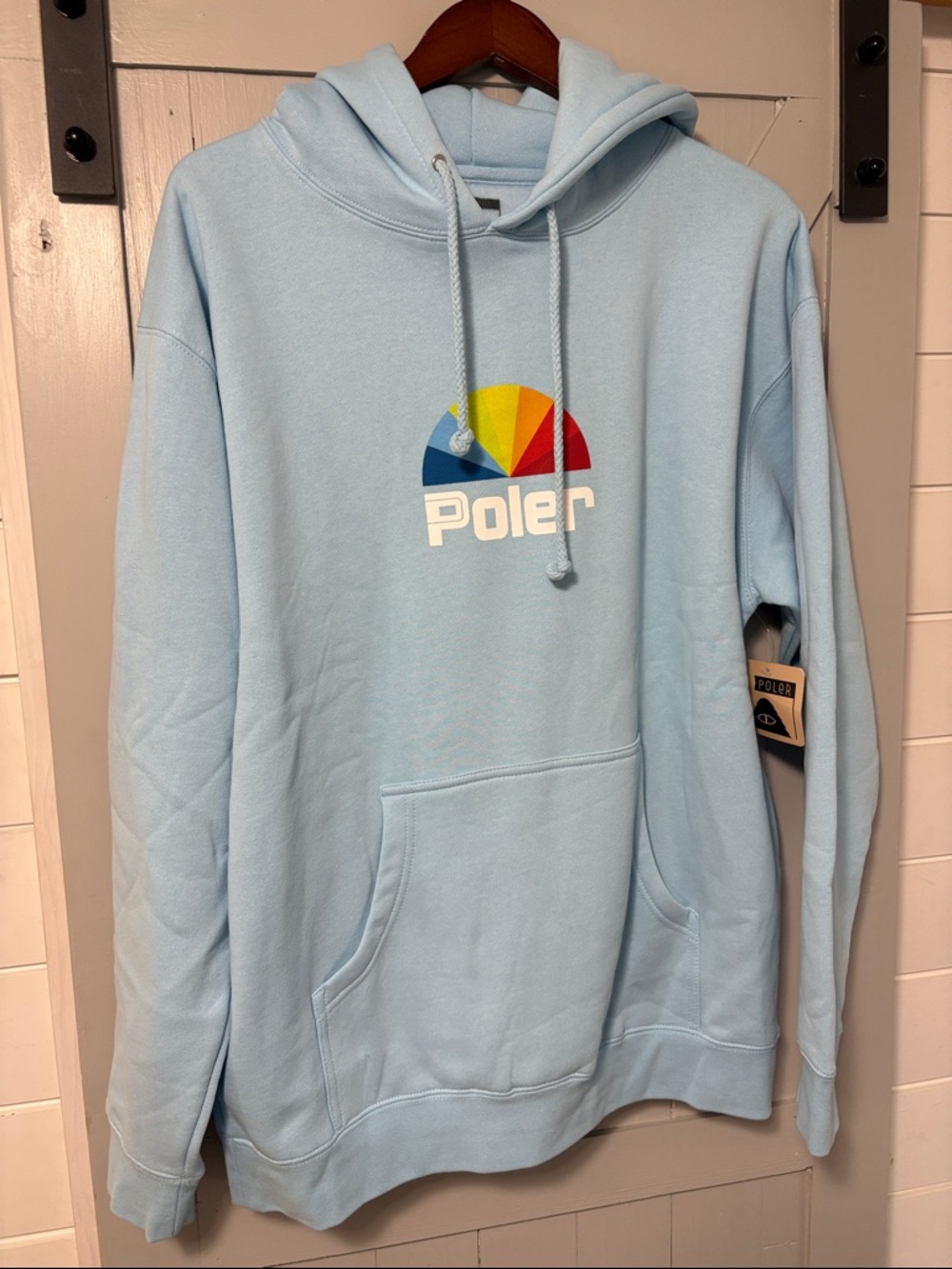 Poler Mens Sky Blue Fleece Hoodie Sz. Large NWT